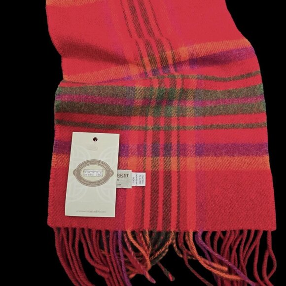 Aran Sweater Market Ireland Lambswool Red Pink Plaid Scarf Long JHC1903 - Picture 5 of 12